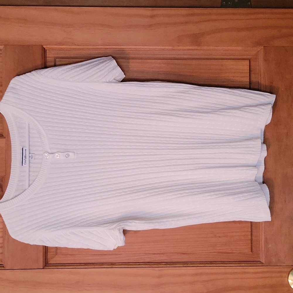Croft & Barrow White Short Sleeve Cable Knit Sweater